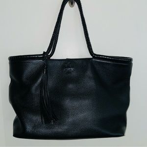 Tory Burch Black Leather Shoulder Bag with Tassel Detail